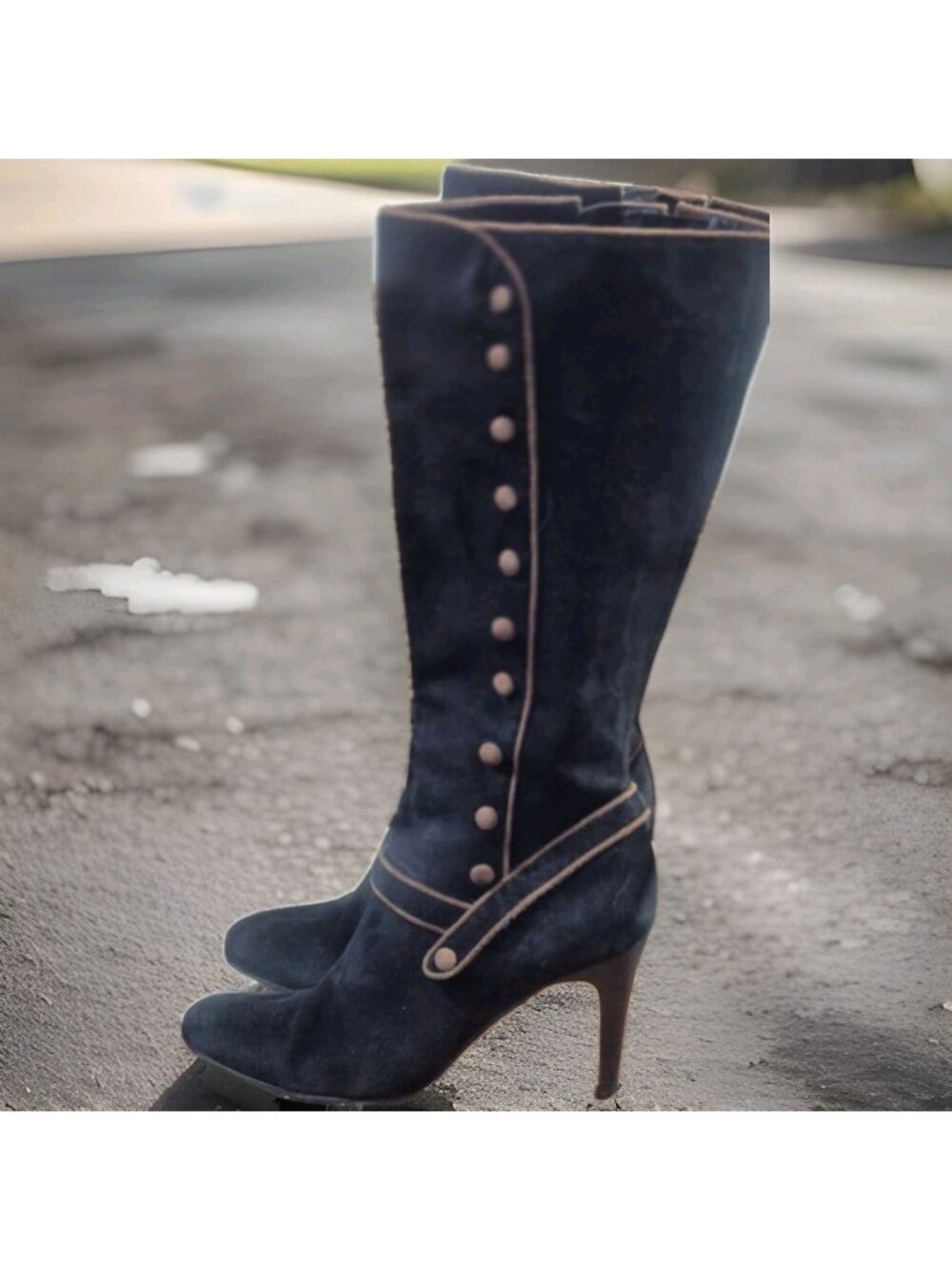 Coupdetat Knee High Black Leather Suede Boots Women's 8